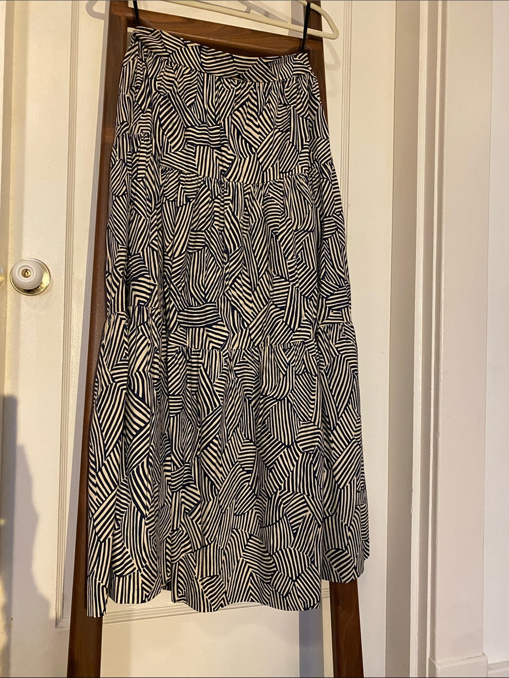 STAUD Navy and Cream Geometric Maxi Skirt